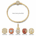 Sterling Silver Passion for Basketball Charms Bracelet Set With Enamel In 14K Gold Plated (Includes bracelet and all charms shown)