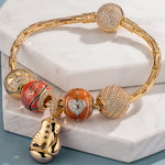 Sterling Silver Passion for Basketball Charms Bracelet Set With Enamel In 14K Gold Plated