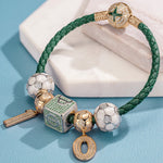 Sterling Silver Soccer King Charms Bracelet Set With Enamel, Featuring Dual Plating in 14K Gold and White Gold (Includes bracelet and all charms shown)