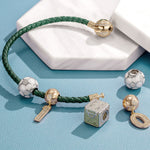 Sterling Silver Soccer King Charms Bracelet Set With Enamel, Featuring Dual Plating in 14K Gold and White Gold (Includes bracelet and all charms shown)