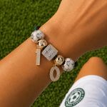 Sterling Silver Soccer King Charms Bracelet Set With Enamel, Featuring Dual Plating in 14K Gold and White Gold (Includes bracelet and all charms shown)