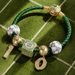 Sterling Silver Soccer King Charms Bracelet Set With Enamel, Featuring Dual Plating in 14K Gold and White Gold (Includes bracelet and all charms shown)