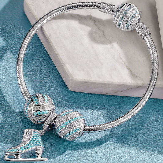 gona- Sterling Silver Ice Waltz Charms Bracelet Set In White Gold Plated (Includes bracelet and all charms shown)