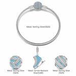Sterling Silver Ice Waltz Charms Bracelet Set In White Gold Plated (Includes bracelet and all charms shown)