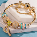 Sterling Silver Vibrant Tennis Charms Bracelet Set With Enamel In 14K Gold Plated