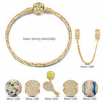 Sterling Silver Vibrant Tennis Charms Bracelet Set With Enamel In 14K Gold Plated (Includes bracelet and all charms shown)