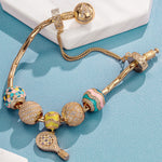 Sterling Silver Vibrant Tennis Charms Bracelet Set With Enamel In 14K Gold Plated