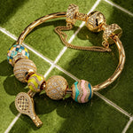 Sterling Silver Vibrant Tennis Charms Bracelet Set With Enamel In 14K Gold Plated (Includes bracelet and all charms shown)
