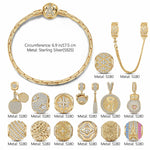 Sterling Silver New Age Sportsmanship Charms Bracelet Set In 14K Gold Plated