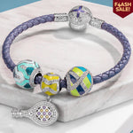 Sterling Silver Cute Tennis Charms Bracelet Set With Enamel In White Gold Plated (Includes bracelet and all charms shown)