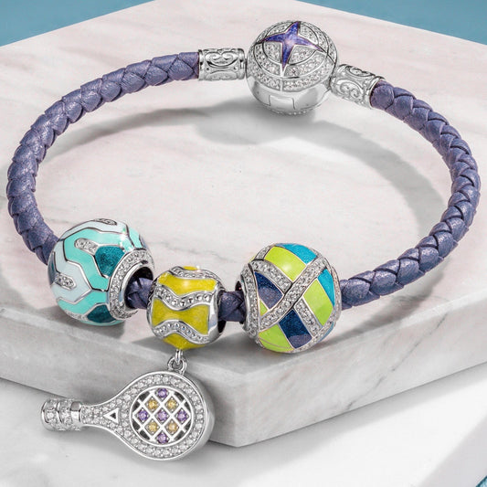 gona- Sterling Silver Cute Tennis Charms Bracelet Set With Enamel In White Gold Plated (Includes bracelet and all charms shown)