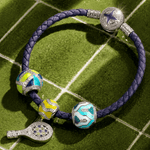 Sterling Silver Cute Tennis Charms Bracelet Set With Enamel In White Gold Plated (Includes bracelet and all charms shown)