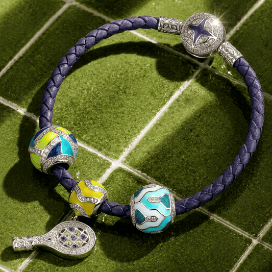 gona- Sterling Silver Cute Tennis Charms Bracelet Set With Enamel In White Gold Plated (Includes bracelet and all charms shown)
