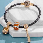 Sterling Silver Awesome Baseball Charms Bracelet Set With Enamel, Featuring Dual Plating in 14K Gold and White Gold