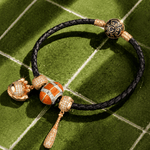 Sterling Silver Awesome Baseball Charms Bracelet Set With Enamel, Featuring Dual Plating in 14K Gold and White Gold