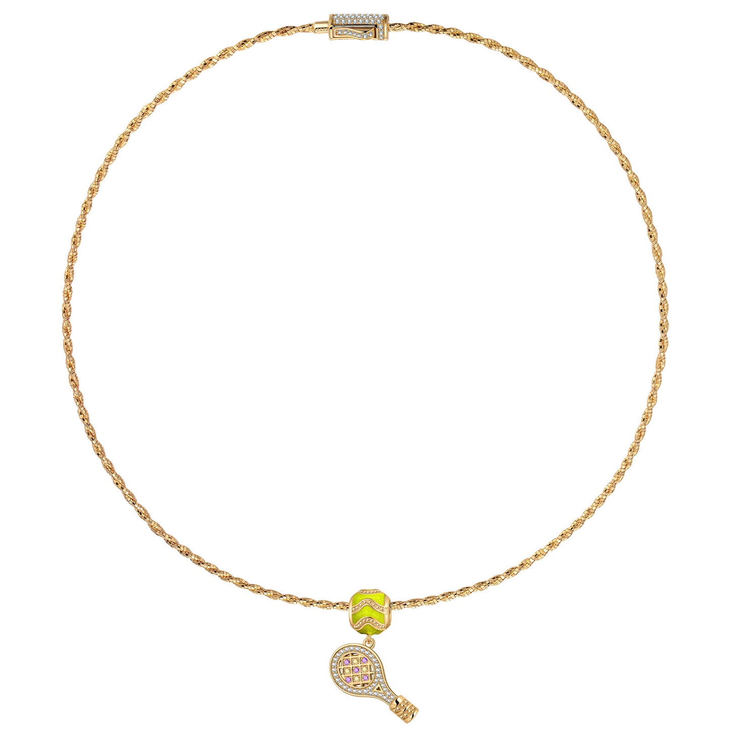 Sterling Silver Braided Knot Rope Choker Necklace Allure of Tennis Charms Necklace Set With Enamel In 14K Gold Plated