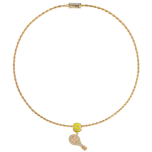 gon- Sterling Silver Braided Knot Rope Choker Necklace Allure of Tennis Charms Necklace Set With Enamel In 14K Gold Plated