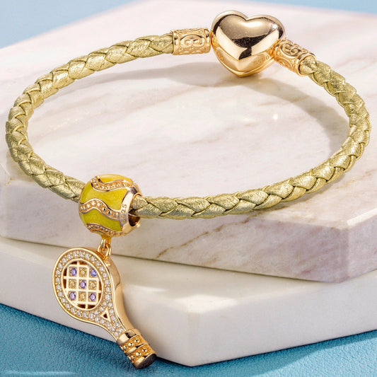 gon- Sterling Silver Allure of Tennis Charms Bracelet Set With Enamel In 14K Gold Plated