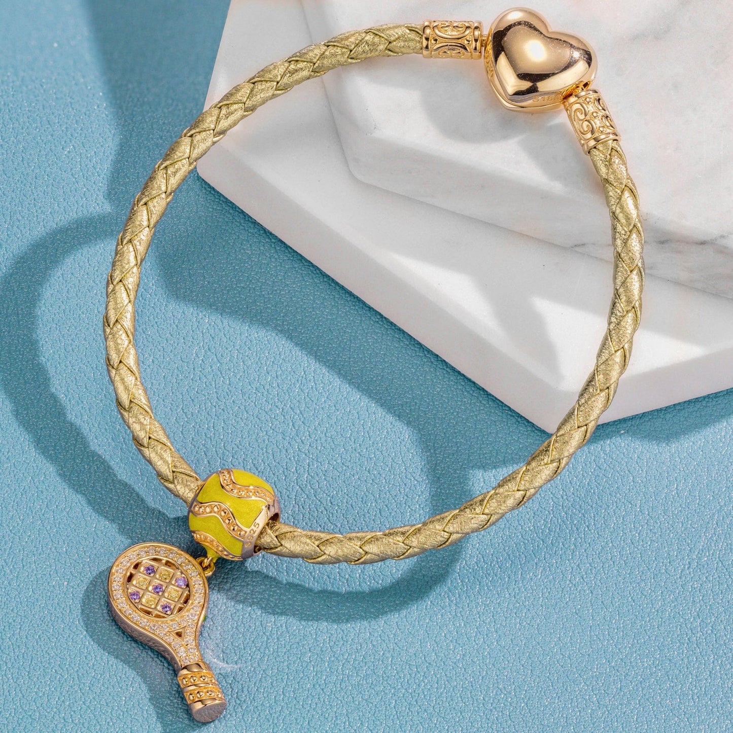 Sterling Silver Allure of Tennis Charms Bracelet Set With Enamel In 14K Gold Plated