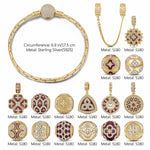 Sterling Silver Crimson Floral Charms Bracelet Set With Enamel In 14K Gold Plated