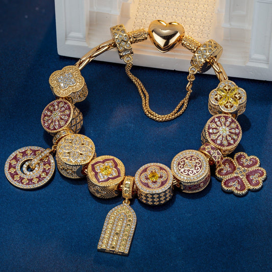 gon- Sterling Silver Sacred Door Charms Bracelet Set With Enamel In 14K Gold Plated