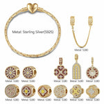 Sterling Silver Sacred Door Charms Bracelet Set With Enamel In 14K Gold Plated (Includes bracelet and all charms shown)