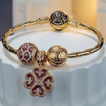 Sterling Silver Lucky Blooms Charms Bracelet Set With Enamel In 14K Gold Plated (Includes bracelet and all charms shown)
