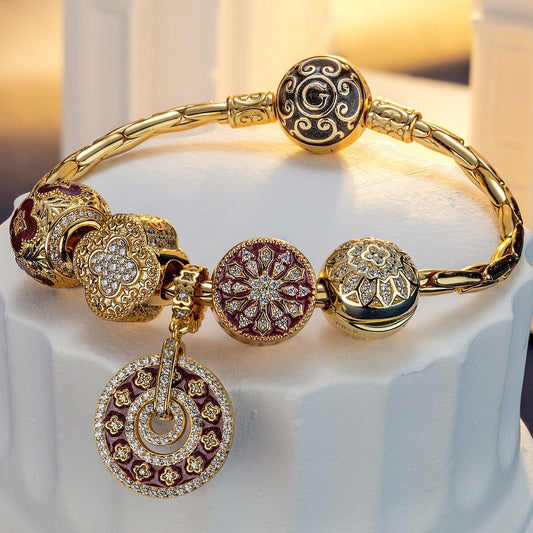 gon- Sterling Silver Regal and Luxurious Charms Bracelet Set With Enamel In 14K Gold Plated