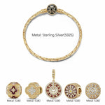 Sterling Silver Regal and Luxurious Charms Bracelet Set With Enamel In 14K Gold Plated (Includes bracelet and all charms shown)