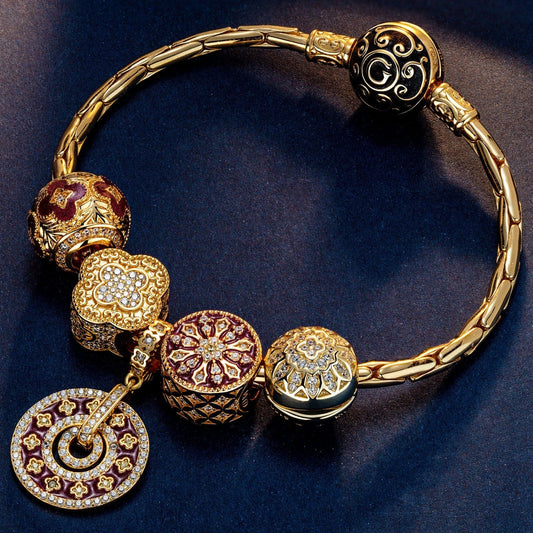 gona- Sterling Silver Regal and Luxurious Charms Bracelet Set With Enamel In 14K Gold Plated (Includes bracelet and all charms shown)