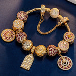 Sterling Silver Golden Shimmering Charms Bracelet Set With Enamel In 14K Gold Plated