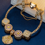 Sterling Silver Dazzling Windows Charms Bracelet Set With Enamel In 14K Gold Plated