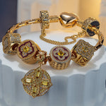 Sterling Silver Dazzling Windows Charms Bracelet Set With Enamel In 14K Gold Plated