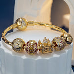 Sterling Silver Notre Dame Cathedral Charms Bracelet Set With Enamel In 14K Gold Plated