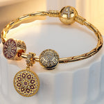 Sterling Silver Delicate Snowflakes Charms Bracelet Set With Enamel In 14K Gold Plated