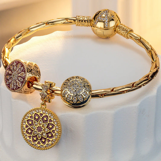 gon- Sterling Silver Delicate Snowflakes Charms Bracelet Set With Enamel In 14K Gold Plated
