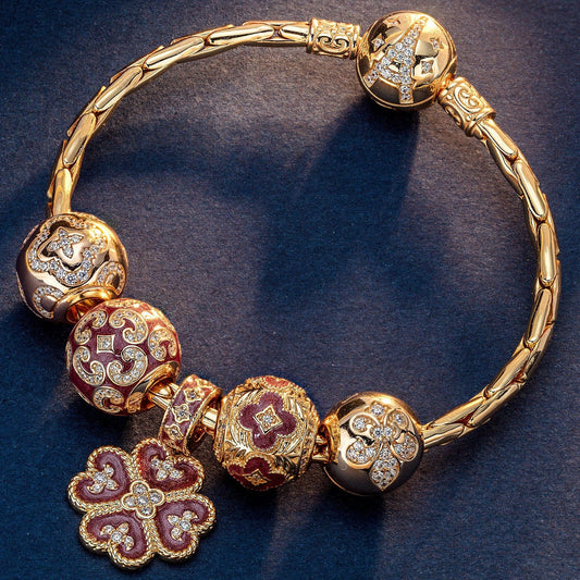 gona- Sterling Silver Stained Window Charms Bracelet Set With Enamel In 14K Gold Plated (Includes bracelet and all charms shown)