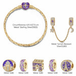 Sterling Silver Sacred Heart Cathedral Charms Bracelet Set With Enamel In 14K Gold Plated