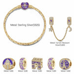Sterling Silver Sacred Heart Cathedral Charms Bracelet Set With Enamel In 14K Gold Plated (Includes bracelet and all charms shown)