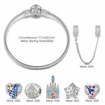 Sterling Silver Vibrant Array Charms Bracelet Set With Enamel In White Gold Plated (Includes bracelet and all charms shown)