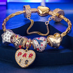 Sterling Silver Stars And Hearts Charms Bracelet Set With Enamel, Featuring Dual Plating in 14K Gold and White Gold