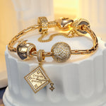 Sterling Silver Congrats on Graduating Charms Bracelet Set In 14K Gold Plated (Includes bracelet and all charms shown)