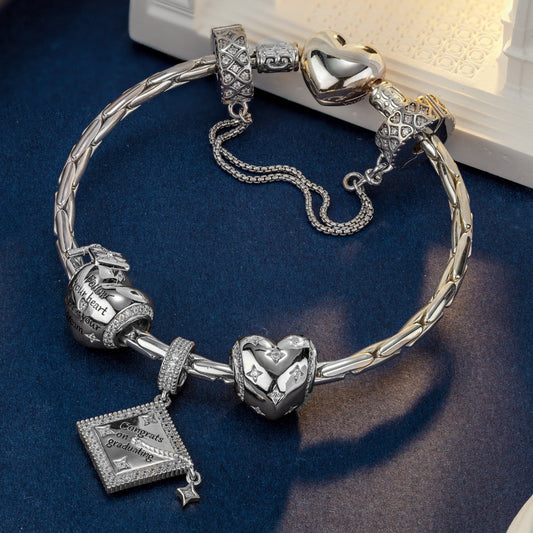 gon- Sterling Silver Congrats on Graduating Charms Bracelet Set In White Gold Plated (Includes bracelet and all charms shown)