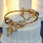 Sterling Silver Grad Flowers Charms Bracelet Set In 14K Gold Plated (Includes bracelet and all charms shown)