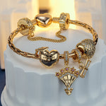 Sterling Silver Grad Flowers Charms Bracelet Set In 14K Gold Plated (Includes bracelet and all charms shown)