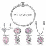 Sterling Silver Achievement Blossoms Charms Bracelet Set With Enamel In White Gold Plated (Includes bracelet and all charms shown)
