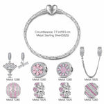 Sterling Silver Achievement Blossoms Charms Bracelet Set With Enamel In White Gold Plated (Includes bracelet and all charms shown)