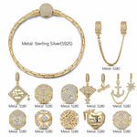 Sterling Silver Heartwarming Success Charms Bracelet Set In 14K Gold Plated (Includes bracelet and all charms shown)