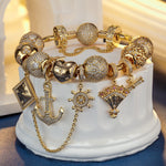 Sterling Silver Heartwarming Success Charms Bracelet Set In 14K Gold Plated