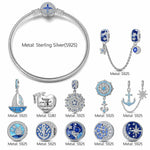 Sterling Silver Dreams Set Sail Charms Bracelet Set With Enamel In White Gold Plated (Includes bracelet and all charms shown)